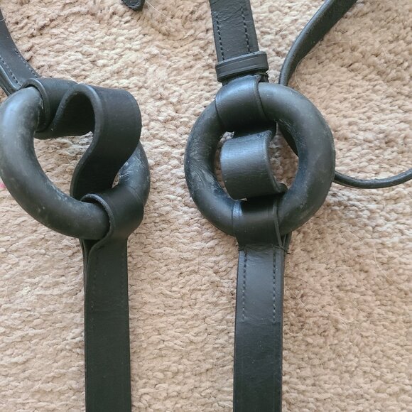 Black Leather Side Reins with Rubber Donut - Picture 2 of 4